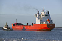Norilsk Nickel freight ship during performance tests